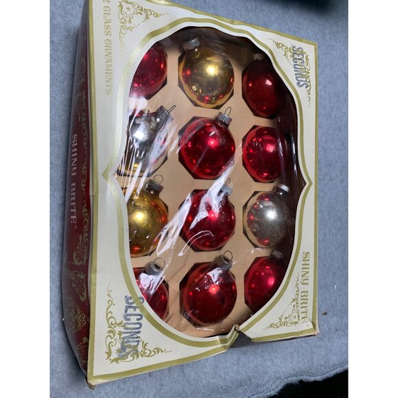 Shiny Brite Vintage Glass Christmas Ornaments Set 12 Red Gold Silver 2" Round Bo - Picture 9 of 10